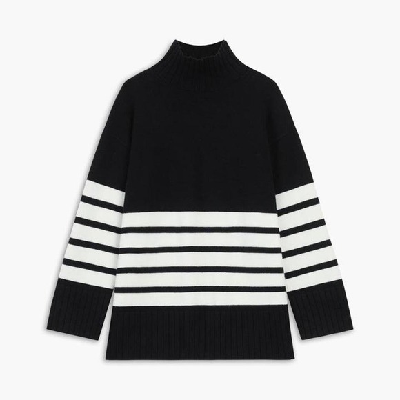 Commense Sweaters - NWT Commense Oversized Cream and Black Miss Paris Mock Neck Stripe Sweater large